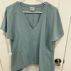 Oh my Gauze Top Light Blue asym hem size 2